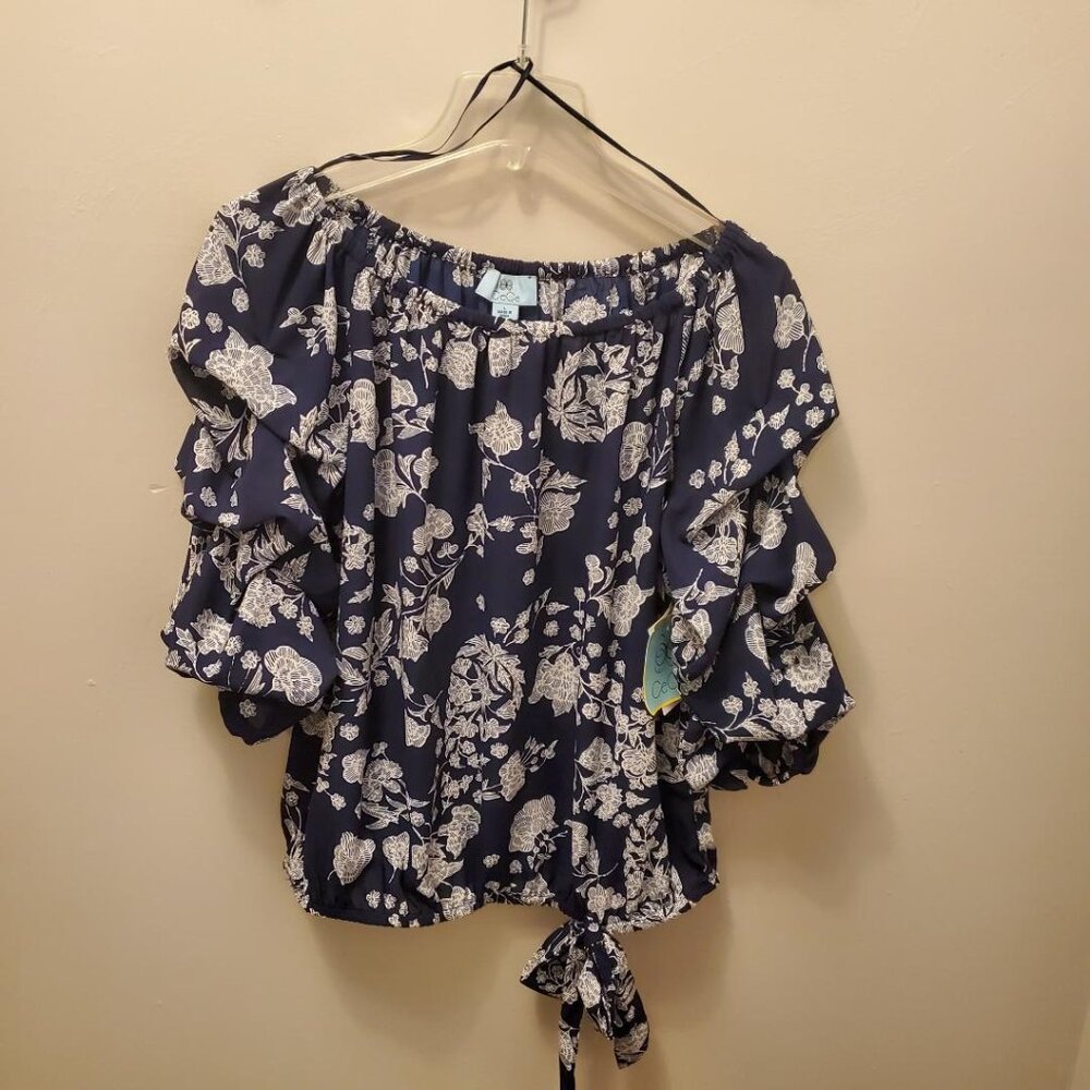 CeCe Navy Blue Floral Blouse